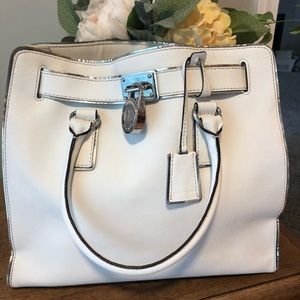 Michael Kors White/silver Hamilton tote